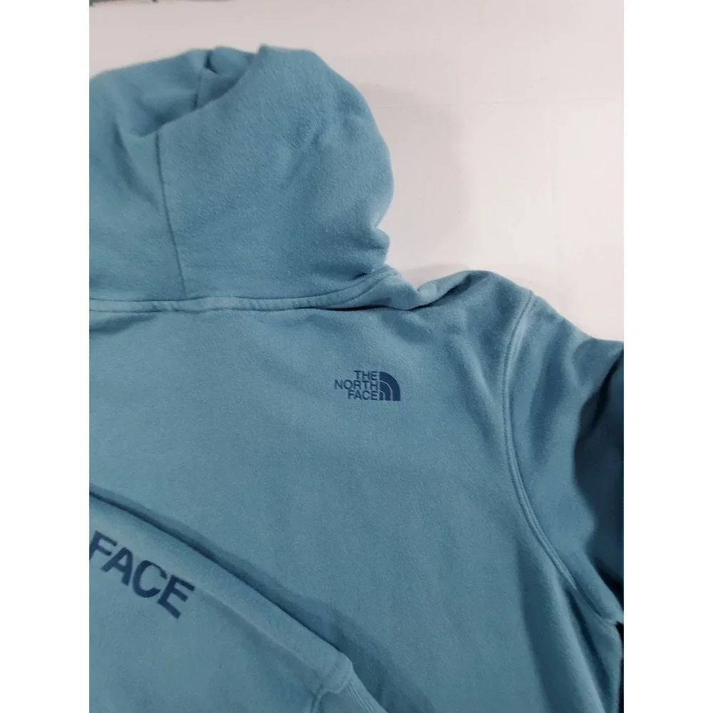 The‎ North Face Mens Large Blue Pullover Hoodie Logo Sleeve Never Stop Exploring